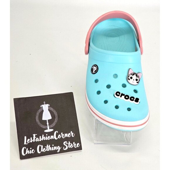 Crocs Junior Ice Blue/Pink Rubber Jibbitz Crocband Clog Size 2 1993 - Picture 12 of 16